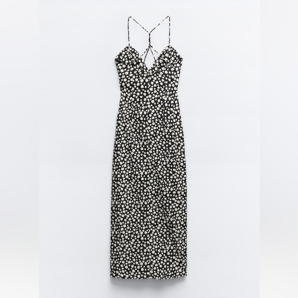 New ZARA Linen Blend Floral Print Midi Dress - Picture 5 of 6